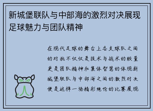 新城堡联队与中部海的激烈对决展现足球魅力与团队精神